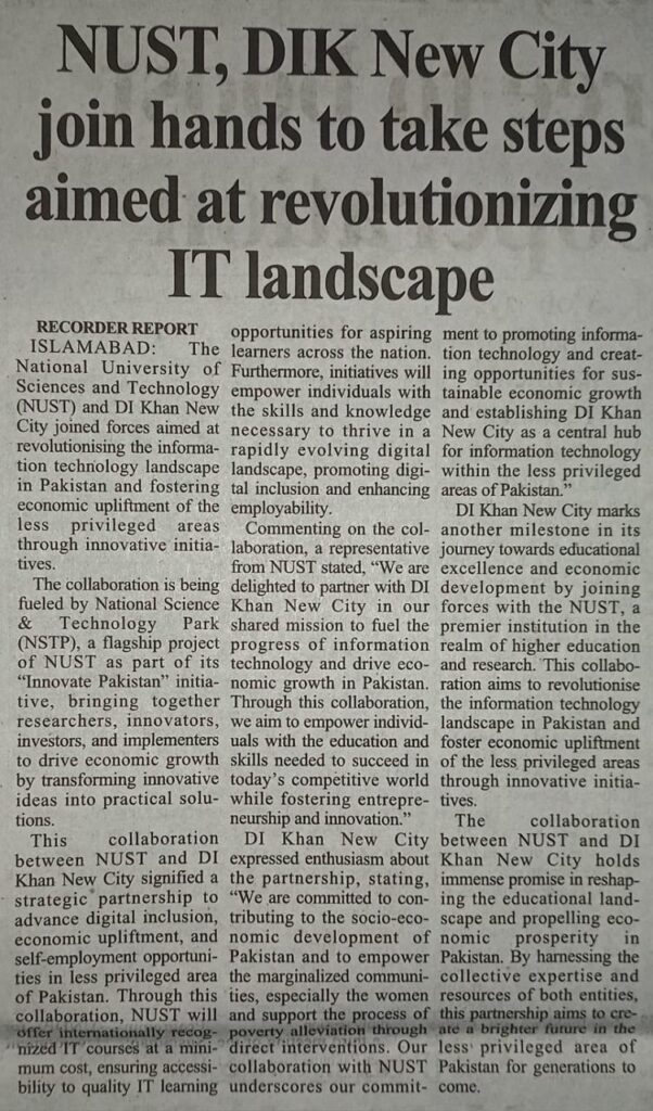NUST and D. I. Khan New City Collaborate to Spearhead Economic Advancements in Pakistan